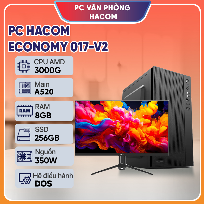 PC HACOM ECONOMY 017-V2 ( Ryzen 3000G / 8GB RAM / 256 GB SSD/ Monitor 21.5 inch 120Hz)