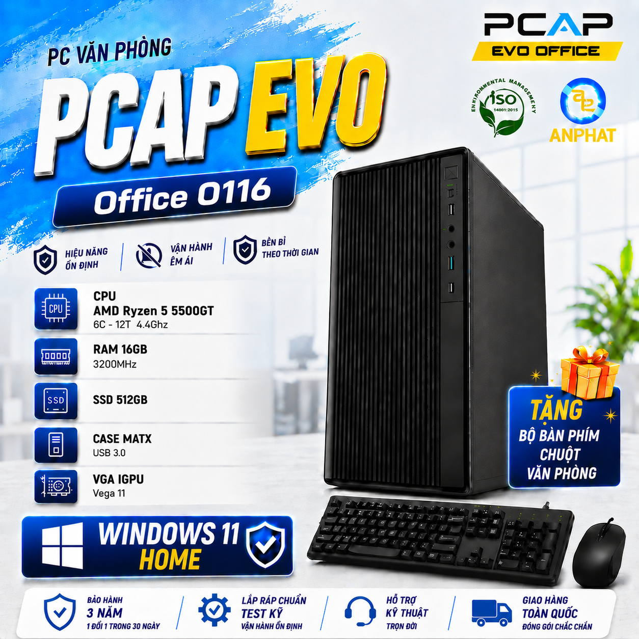 PC Văn Phòng PCAP EVO Office O116 / AMD RYZEN 5 5500GT / RAM 16GB / SSD 512GB / WINDOWS 11 HOME