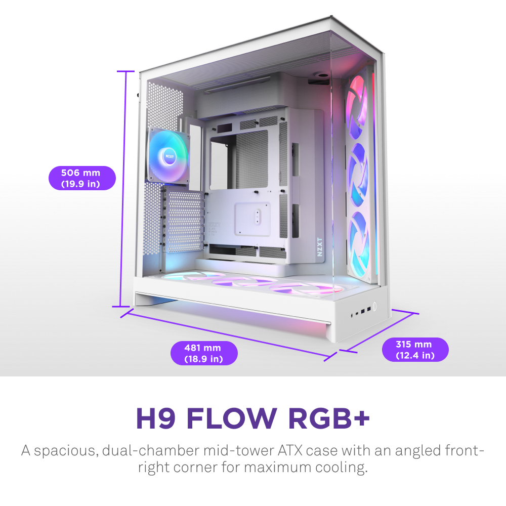 Ảnh minh họa CASE NZXT H9 Flow RGB+ (PLUS 2025) All White (Mid-tower / E-ATX, ATX, Micro-ATX, Mini-ITX) 3
