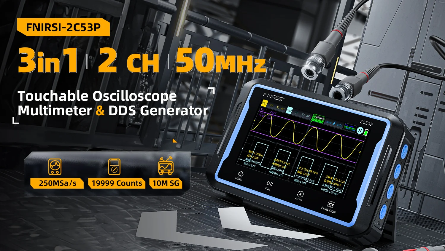 Ảnh minh họa Máy đo hiện sóng FNIRSI® 2C53P Tablet Touchable Oscilloscope + Multimeter + DDS Generator 1