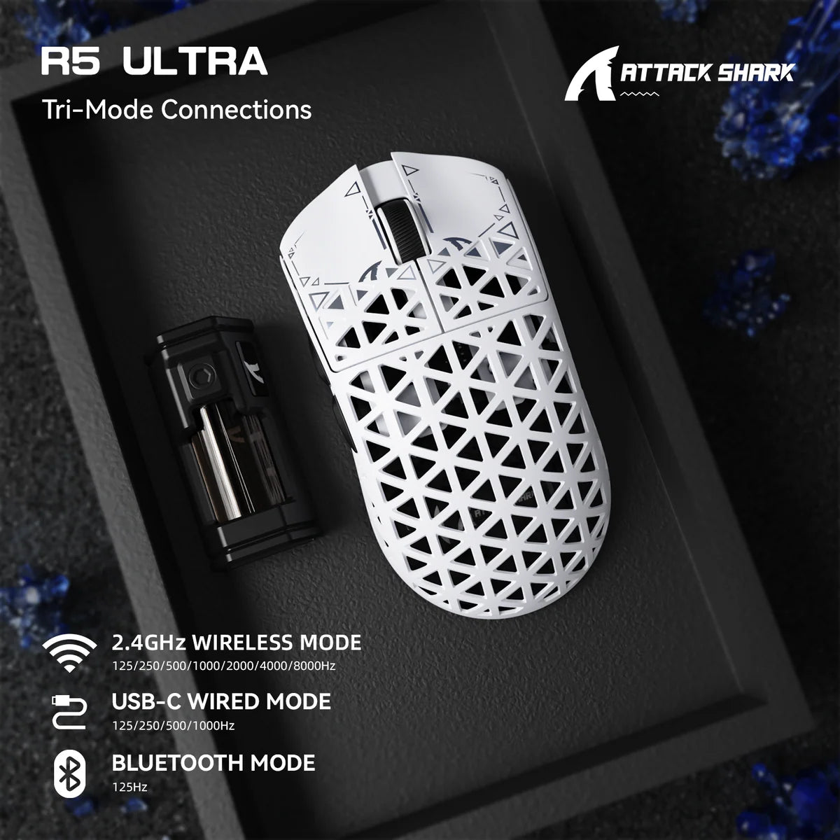 Ảnh minh họa Chuột chơi game không dây ATTACK SHARK R5 Ultra sợi carbon 8K PAW3950MAX - White 1