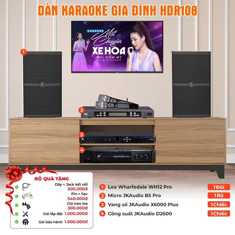 Ảnh minh họa Dàn karaoke gia đình HDR108 (Wharfedale WH12 Pro, JKAudio D2600, X6000 Plus, B5 Pro) 1