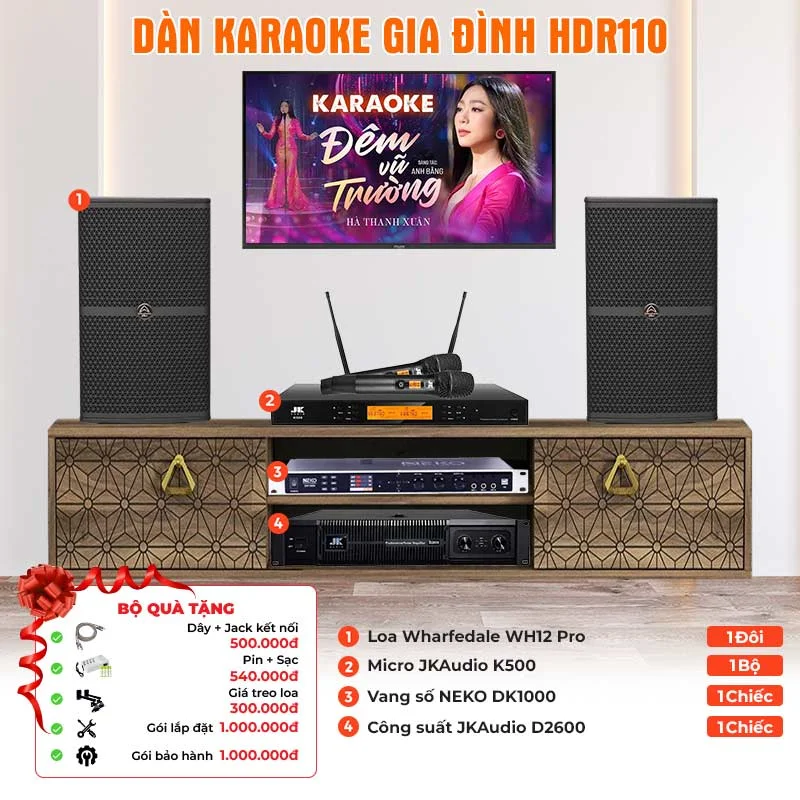 Ảnh minh họa Dàn karaoke gia đình HDR110 (Wharfedale WH12 Pro, JK Audio D2600, K500, NEKO DK1000) 1