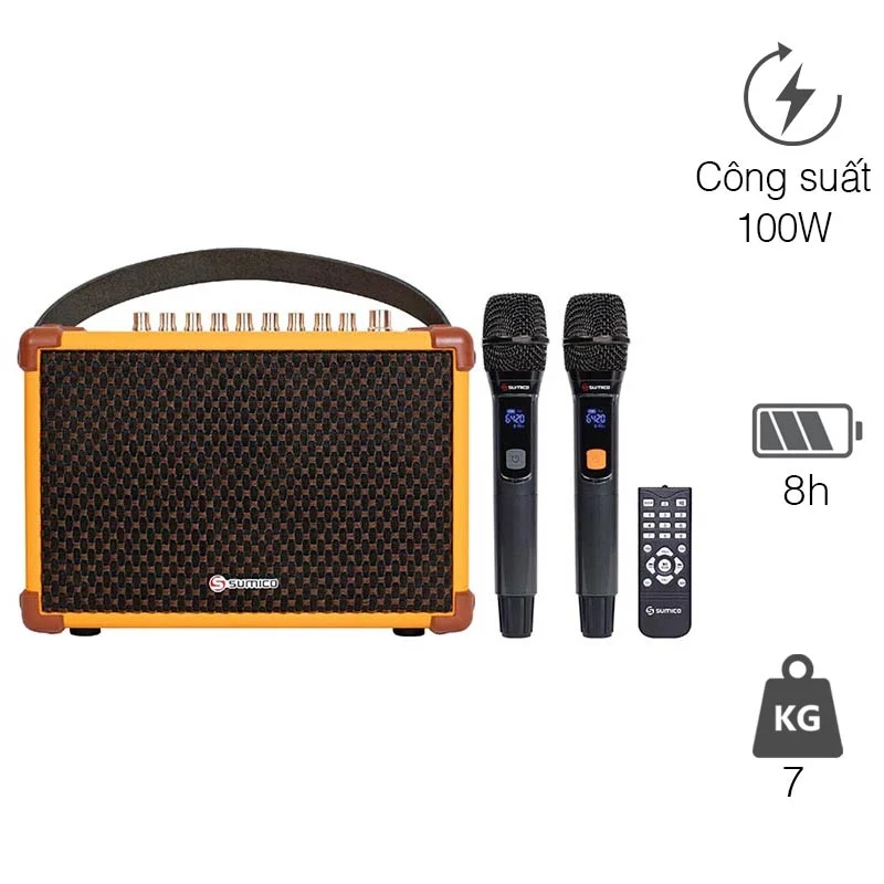 Loa Sumico Bella 42 Chính Hãng, Pin 8h, Công Suất 100W, Bluetooth, AUX, USB, Optical, HDMI, Kèm 2 Micro