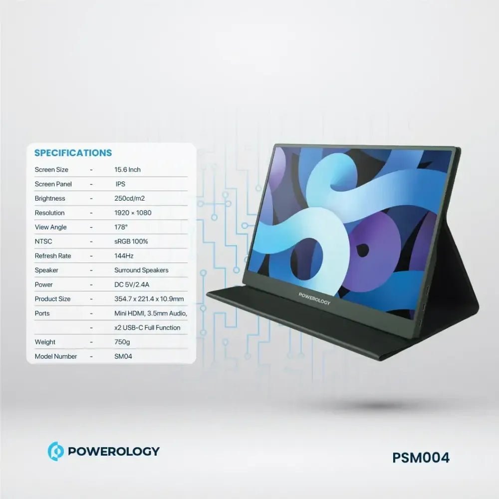 Ảnh minh họa Màn hình di động siêu mỏng Powerology 15.6" – Full HD IPS, 144Hz, USB-C &amp; HDMI 2