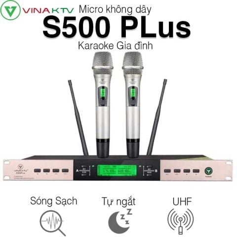 Micro không dây VinaKTV S500 Plus, Cảm Biến Tự Ngắt, Có Khả Năng Dò