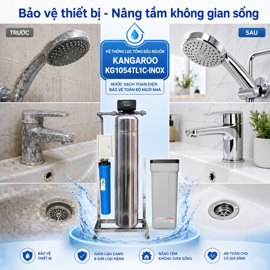 Ảnh minh họa Bộ lọc tổng đầu nguồn gia đình KG1054TL1C-INOX, Van tự động, Xử lý Canxi 2