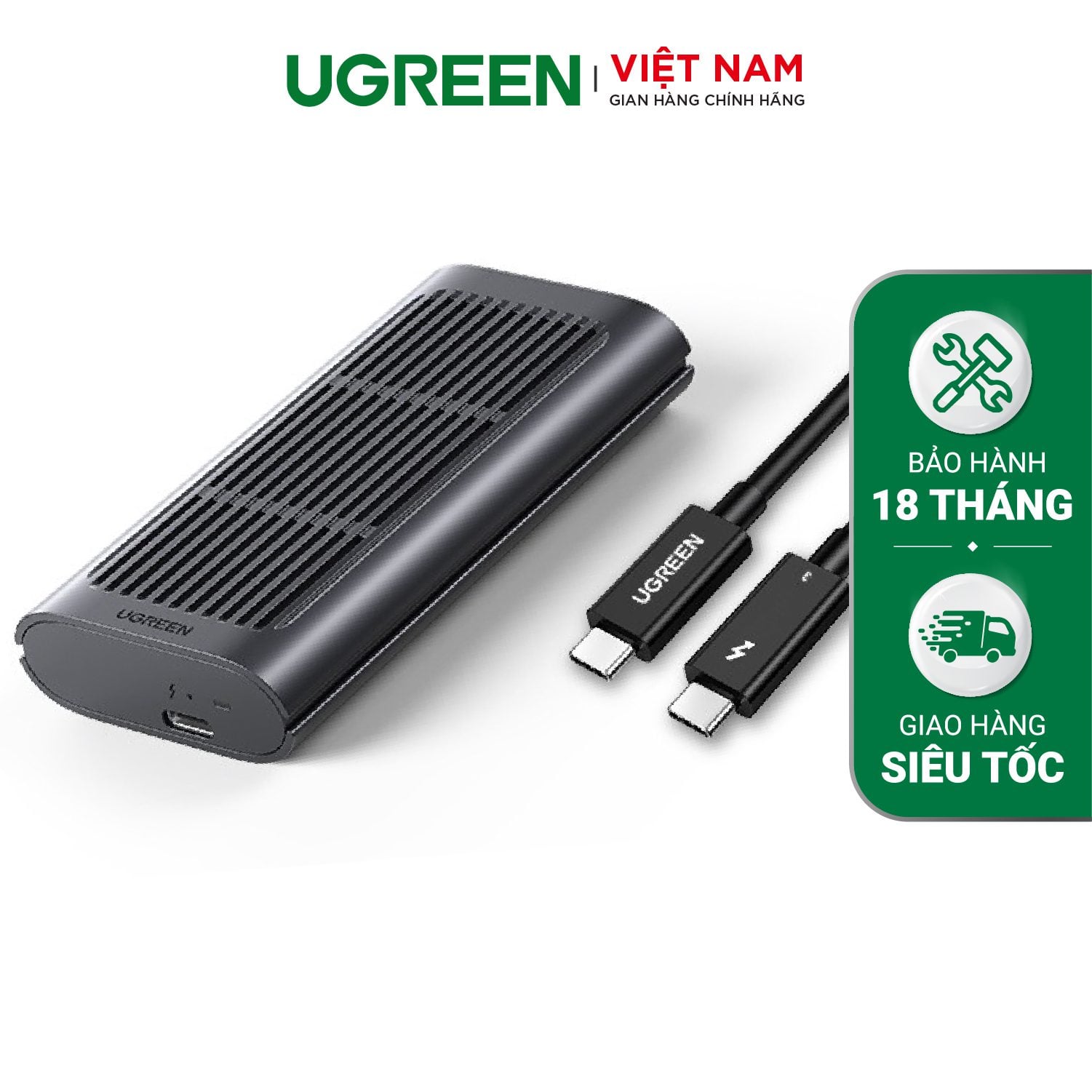 Hộp đựng ổ cứng M.2 UGREEN CM343 – Tốc độ truyền 40GpbsThunderbolt ™ 3 hỗ trợ ổ cứng 2 TB