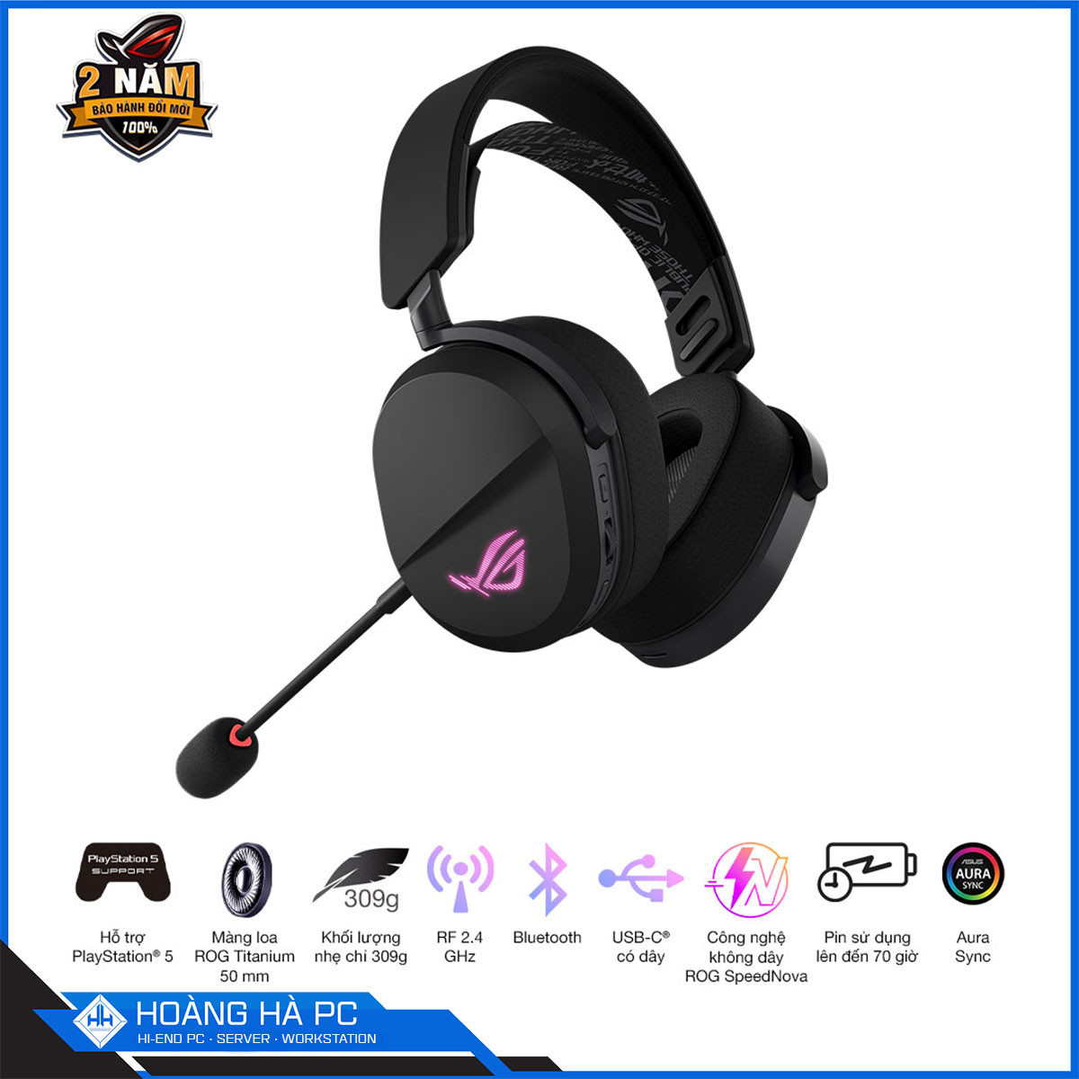 Ảnh minh họa Tai nghe Asus ROG Pelta Wireless (Bluetooth/ RF 2.4 GHz/ USB-C/ RGB/ Màu đen) 3