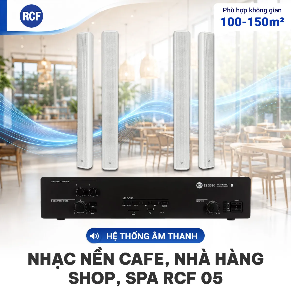 Ảnh minh họa Hệ thống âm thanh nhạc nền quán cafe, nhà hàng, shop, spa RCF 05 (RCF CS 3082, RCF ES 3080) 1
