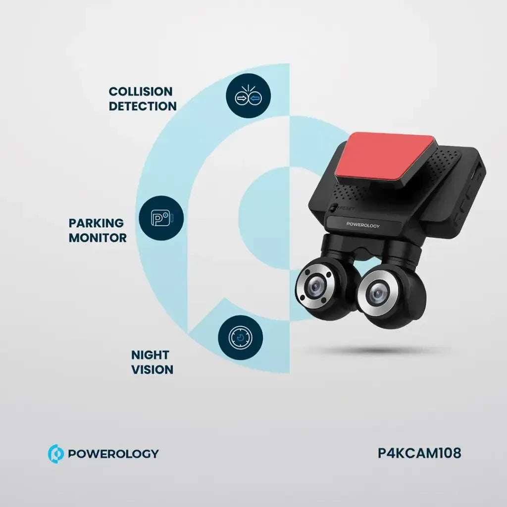 Ảnh minh họa Camera hành trình Powerology Dual Lens 4K kèm màn hình giám sát đỗ xe và nhìn đêm - Đen 1