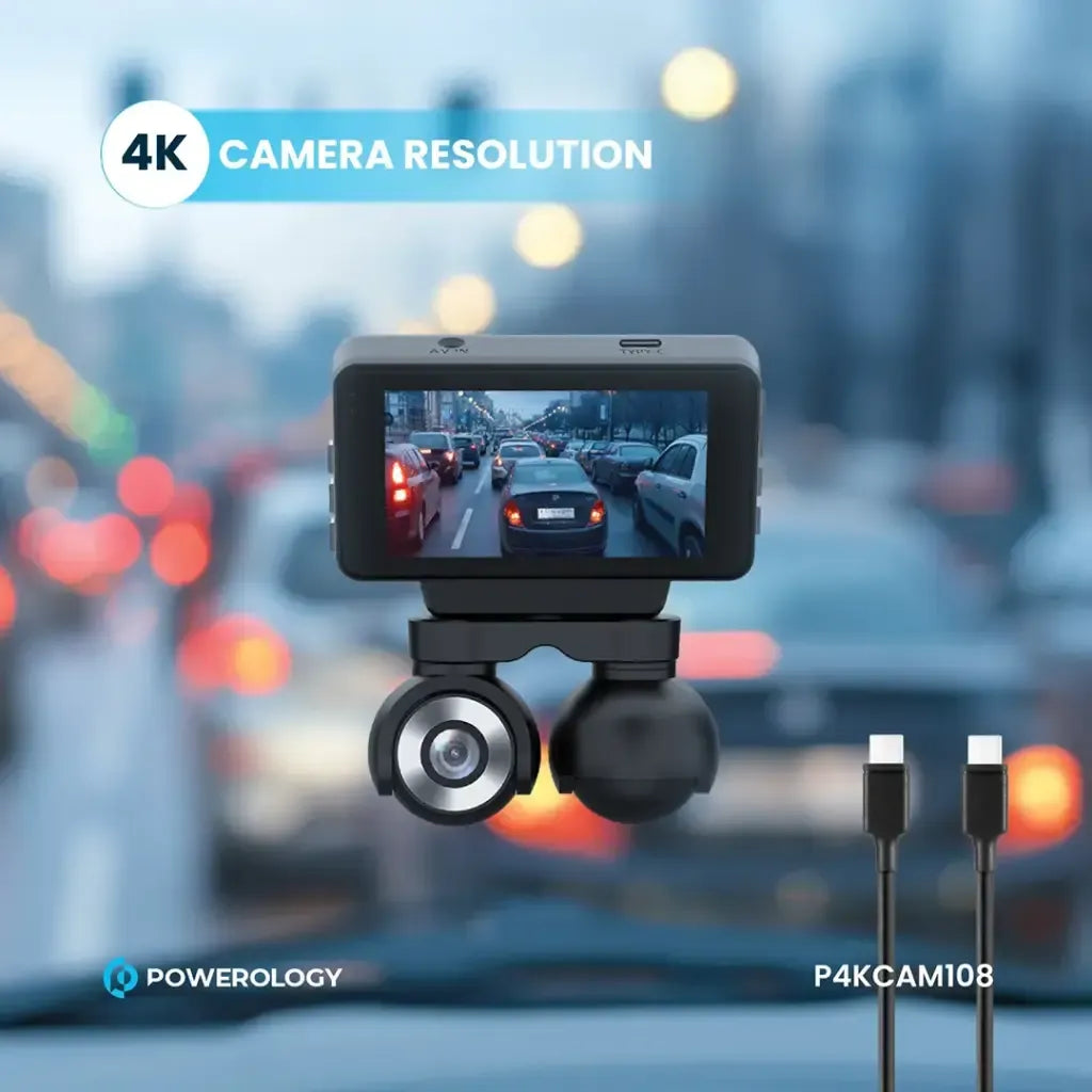 Ảnh minh họa Camera hành trình Powerology Dual Lens 4K kèm màn hình giám sát đỗ xe và nhìn đêm - Đen 2