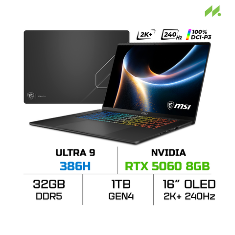 Laptop MSI Stealth 16 AI+ B3WF-007VN (Ultra 9 386H/RTX 5060 8GB)