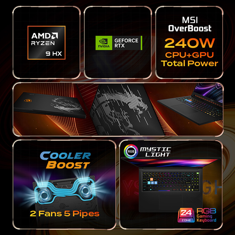 Ảnh minh họa Laptop MSI Raider A16 HX B8WH-031VN (Ryzen 9 8940HX, RTX 5070 Ti 12GB, RAM 32GB DDR5, SSD 1TB, 16 Inch IPS QHD+ 240Hz, Win 11) 2