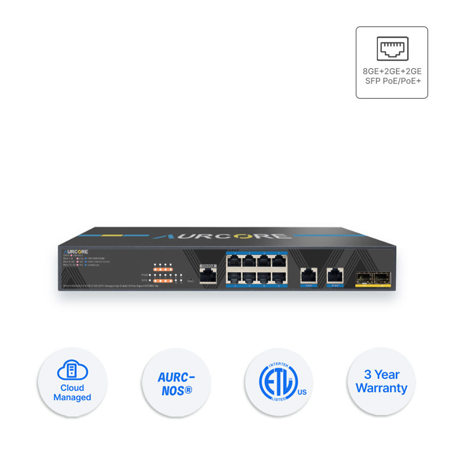 Thiết bị Switch doanh nghiệp Aurcore AES2001P 8 x GE | 2 x GE | 2 x GE SFP, PoE/PoE+
