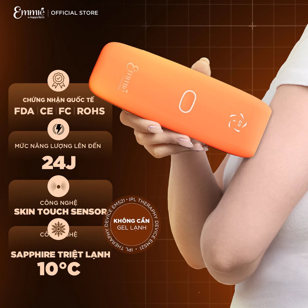 Ảnh minh họa Máy triệt lông lạnh IPL Therapy Device For Hair Removal EM521 Sapphire ICE Unlimited Orange 1