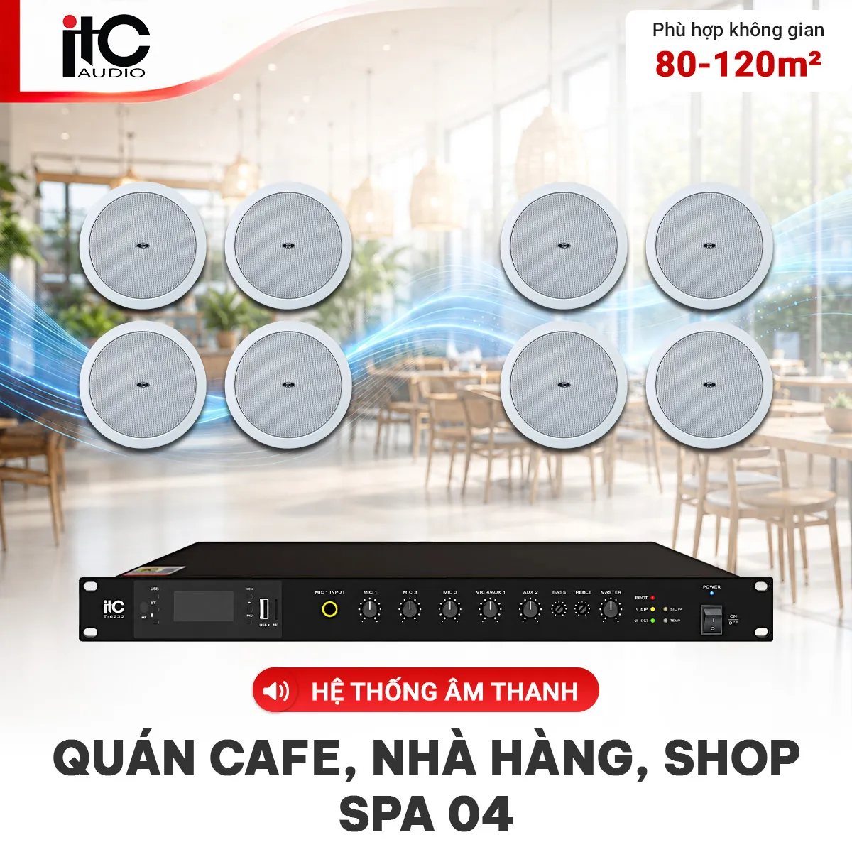 Ảnh minh họa Hệ thống âm thanh quán cafe, nhà hàng, Shop, Spa 04 (ITC T-105, ITC T-60DTB) 1