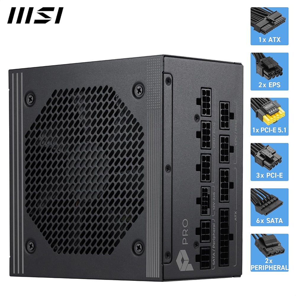 Ảnh minh họa Nguồn máy tính MSI PRO A1000PL PCIE5 1000W 80 Plus Platinum PRO-A1000PL-PCIE5 3