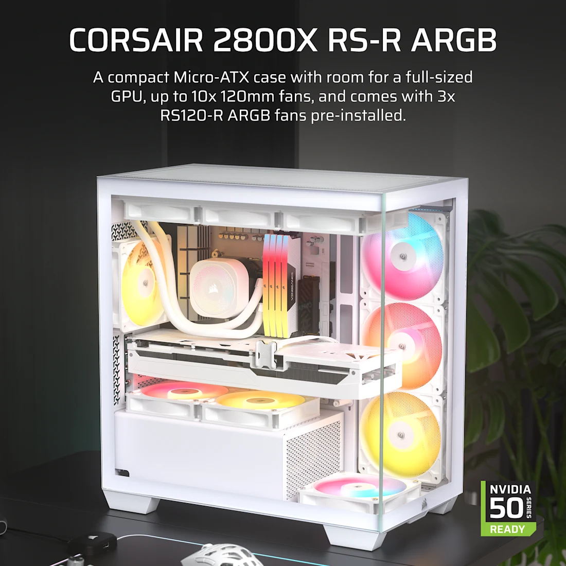 Ảnh minh họa Thùng máy Corsair 2800X RS-R ARGB | Kèm 3 Fan RS-R ARGB, Kính cường lực, Trắng (CC-9011348-WW) 1