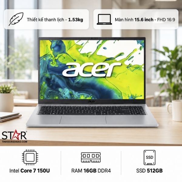 Ảnh minh họa Laptop ACER Aspire Go 15 AG15-72P-776J | Core 7 150U. 16GB DDR4, SSD 512GB NVMe, UMA. 15.6" FHD IPS, Win 11, Bạc (NX.JRRSV.006) 1
