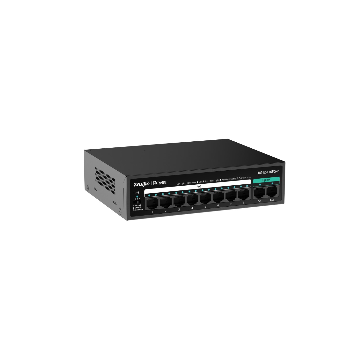 Ảnh minh họa Unmanaged switch RUIJIE RG-ES110FG-P 8 10/100 BASE-T PoE/PoE+, 2 cổng uplink 100Mps, 5.6Gbps, PoE 110W 1