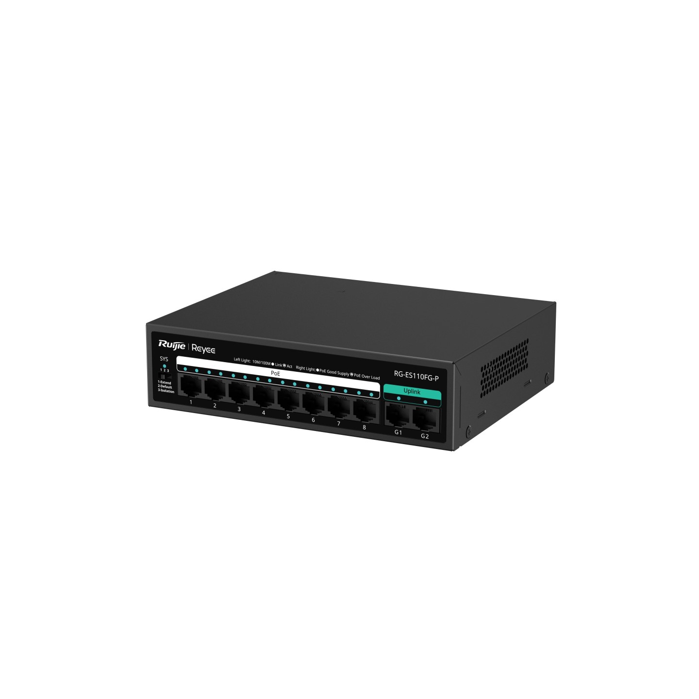 Ảnh minh họa Unmanaged switch RUIJIE RG-ES110FG-P 8 10/100 BASE-T PoE/PoE+, 2 cổng uplink 100Mps, 5.6Gbps, PoE 110W 2