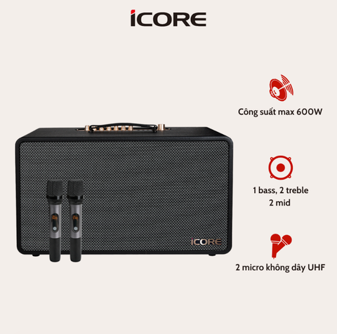Loa Karaoke Xách Tay iCore S9 - Âm Trầm Uy Lực, 2 Micro