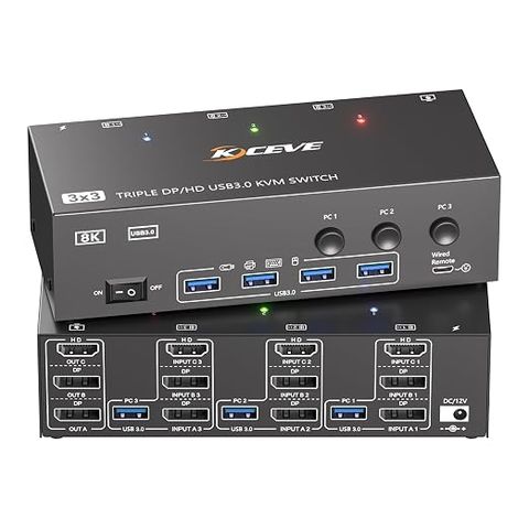 Bộ Chuyển Mạch KVM HDMI DisplayPort 3 Màn Hình 3 Máy Tính