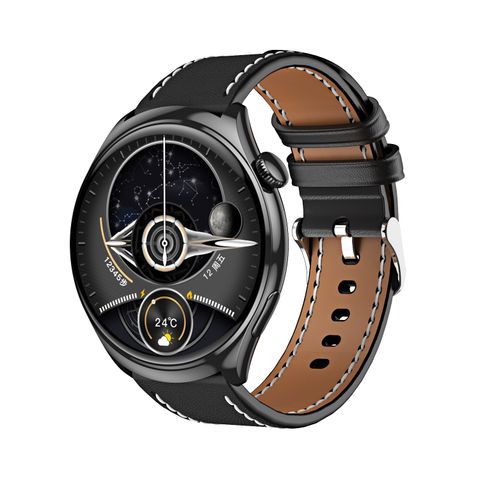 Huadai HD4 Black Leather – Smartwatch Màn AMOLED 1.43″, Dây Da