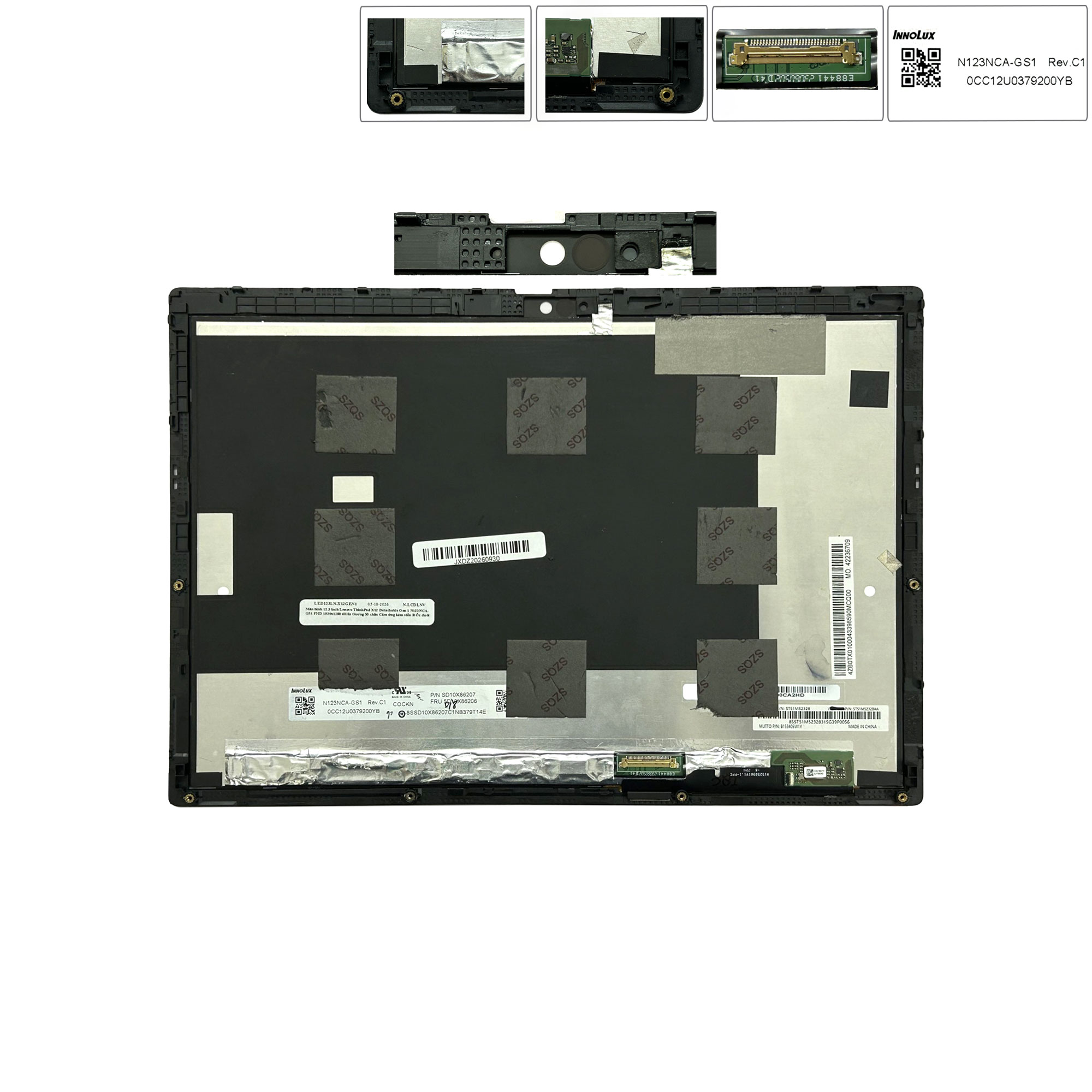 Ảnh minh họa Màn hình 12.3 inch Lenovo ThinkPad X12 Detachable Gen 1 N123NCA-GS1 FHD 1920x1280 60Hz Gương 30 chân Cảm ứng kèm viền B Ốc dưới & ThinkPad X12 Detachable Gen 2 5M11A36975 SD10X86207 (ORG +) 1