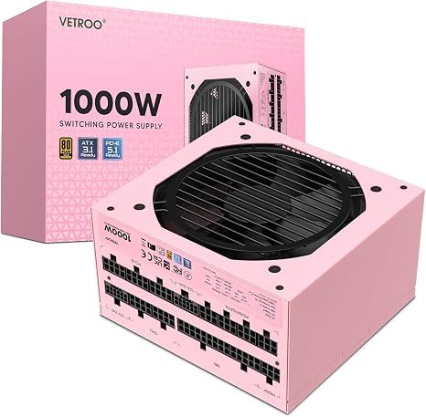 Nguồn Vetroo 1000W ATX 3.1 PCIe 5.1 Màu Hồng