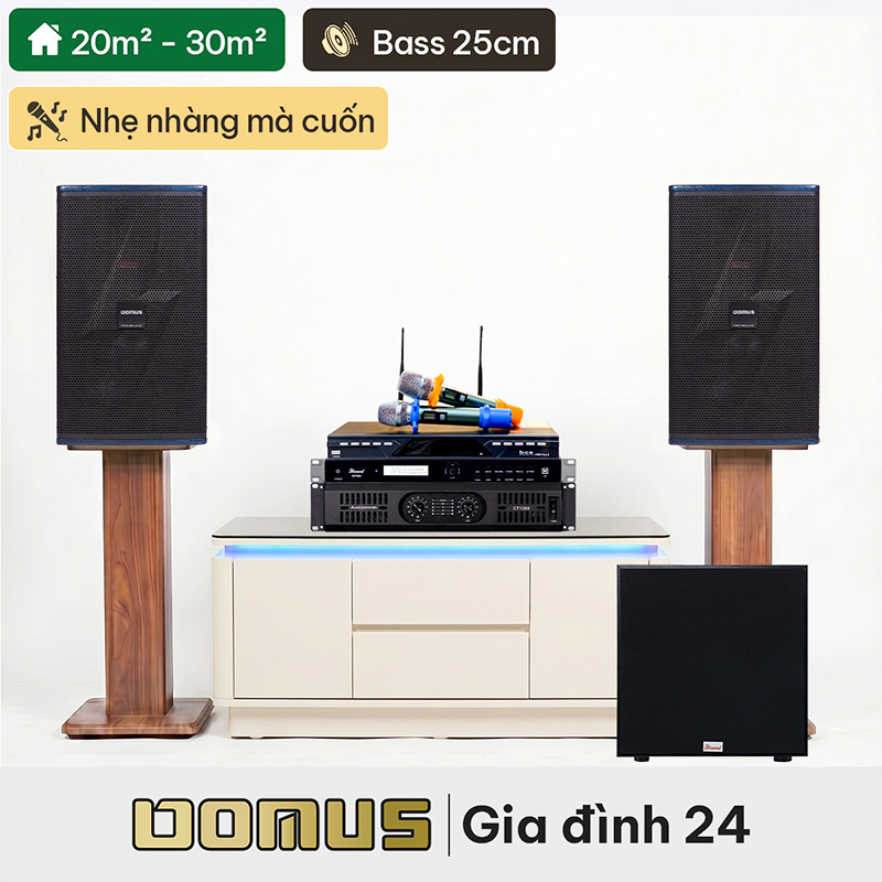 Dàn karaoke gia đình Domus 24 (Domus DP-6210 MAX, Audiocenter CT1200, BKSound KP500, BKSound SW212, BCE U900 Plus X)