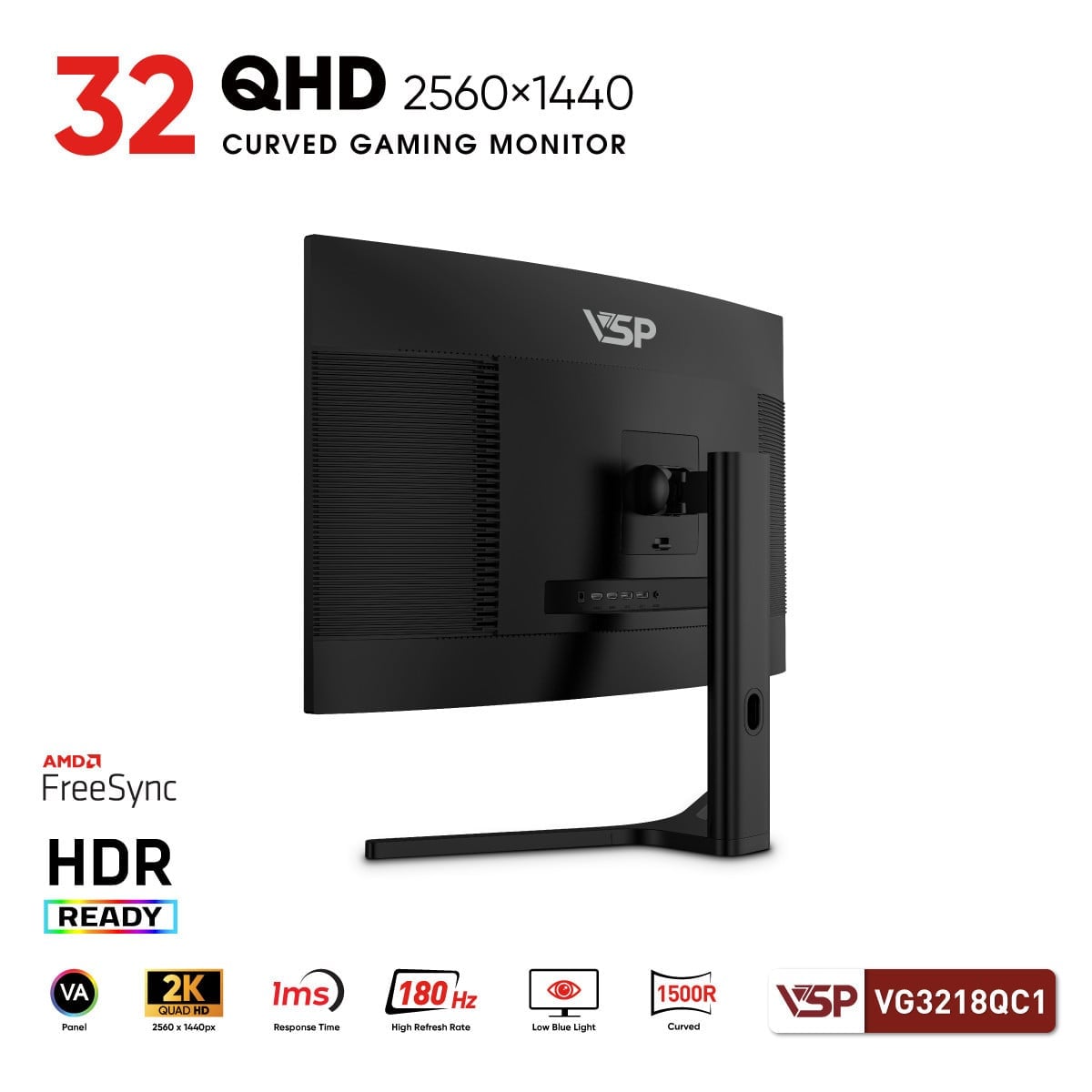 Ảnh minh họa Màn hình Gaming 2K VSP VG3218QC1 | 31.5 inch, QHD, VA, 180Hz, 1ms MPRT, R1500, FreeSync, Cong R1500, Đen 3