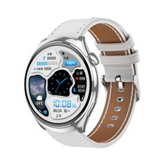  Huadai HD4 Silver Leather – Smartwatch AMOLED 1.43″ Theo Dõi Sức Khỏe 
