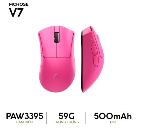 Chuột gaming MCHOSE V7 Berry Red PAW3395, 3 chế độ