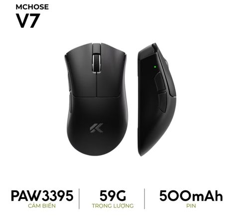 Chuột Gaming Không Dây MCHOSE V7 – PAW3395, 59g, 3 Mode, Pin 500mAh