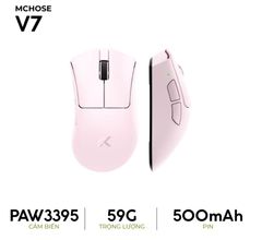 Chuột gaming MCHOSE V7 Pink PAW3395, 3 chế độ kết nối 