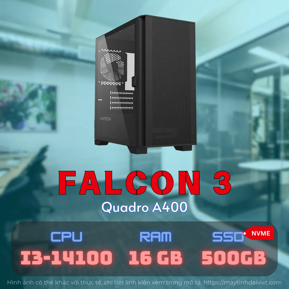 PC FALCON 3 Workstation Chuyên Thiết Kế Đồ Họa (i3 14100, A400 4GB, 16GB, 500GB NVMe)