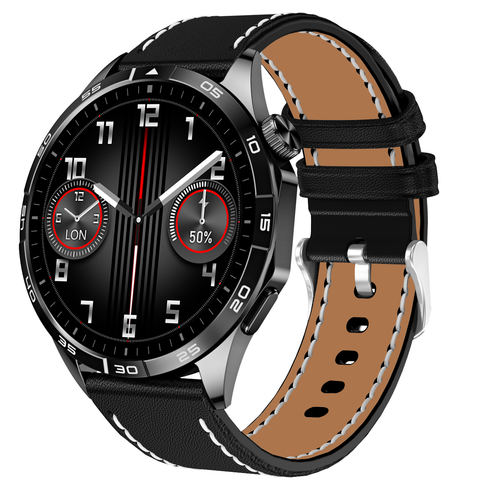 Huadai GT4 Black Leather Strap – Smartwatch Đen Lịch Lãm