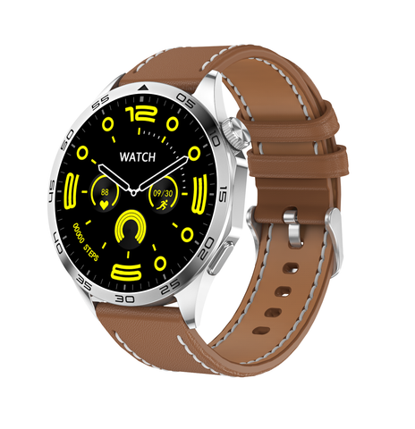 Huadai GT4 Brown Leather Strap – Smartwatch Nâu Da Cao Cấp