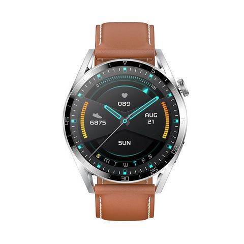Microwear L13 Smart Watch – Theo Dõi Vận Động, Dây Da Nâu Bạc Sang Trọng