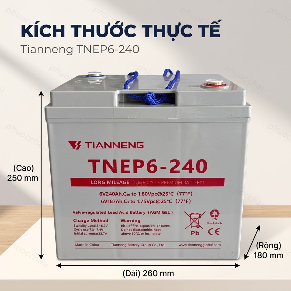 Ảnh minh họa Ắc Quy Thiên Năng Tianneng TNEP6-240 (6V - 240Ah), ắc quy dùng cho xe điện, xe golf, xe nâng hàng, máy chà sàn 2