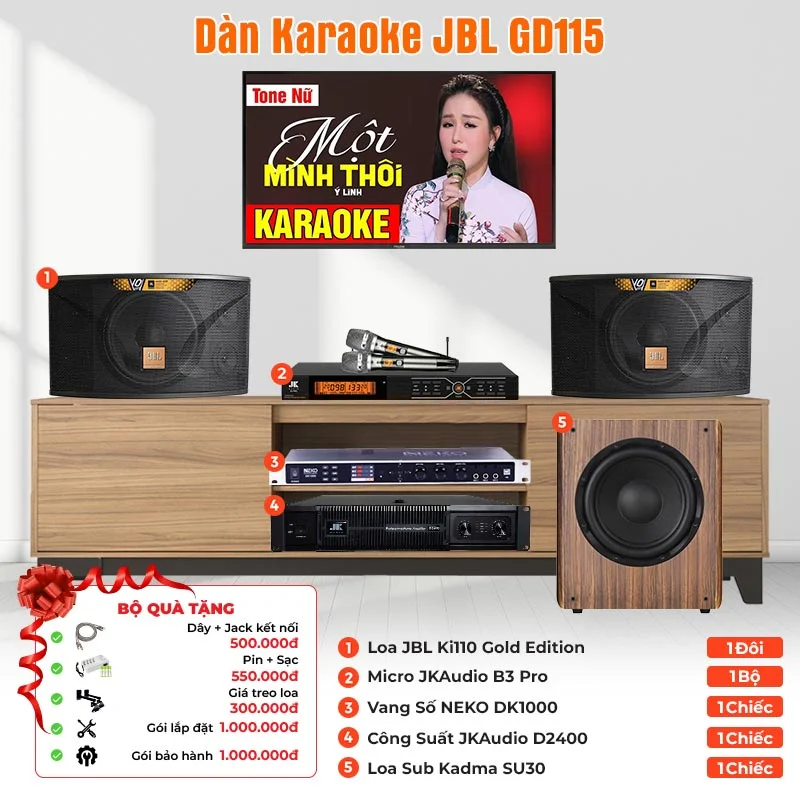 Ảnh minh họa Dàn karaoke JBL GD115 (JBL Ki110 Gold Edition, JKAudio D2400, B3 Pro, NEKO DK1000, Kadma SU30) 1