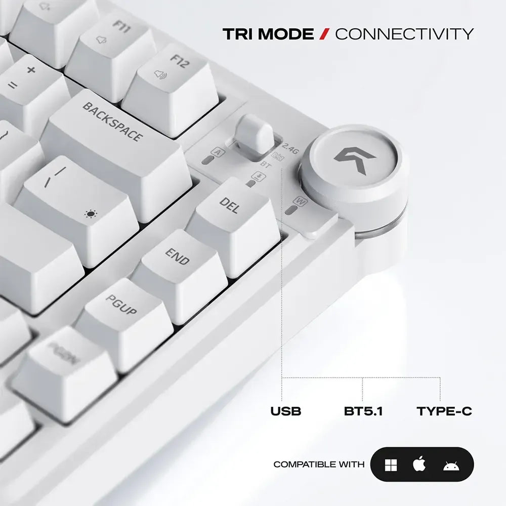 Ảnh minh họa CYBEART Nighthawk 75 Wireless MkII Pre-Lubed Switches Tri-Mode - Bàn phím chơi game White 2