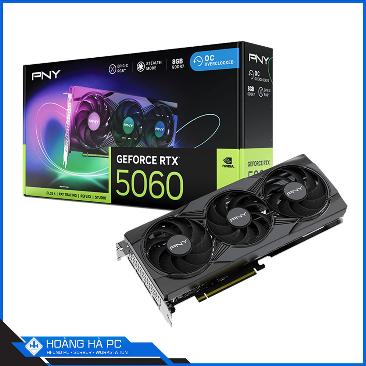 Ảnh minh họa VGA PNY GEFORCE RTX 5060 8GB ARGB EPIC-X RGB OC TRIPLE FAN (GDDR7, 128-bit, HDMI+DP, 1x8-pin) 2