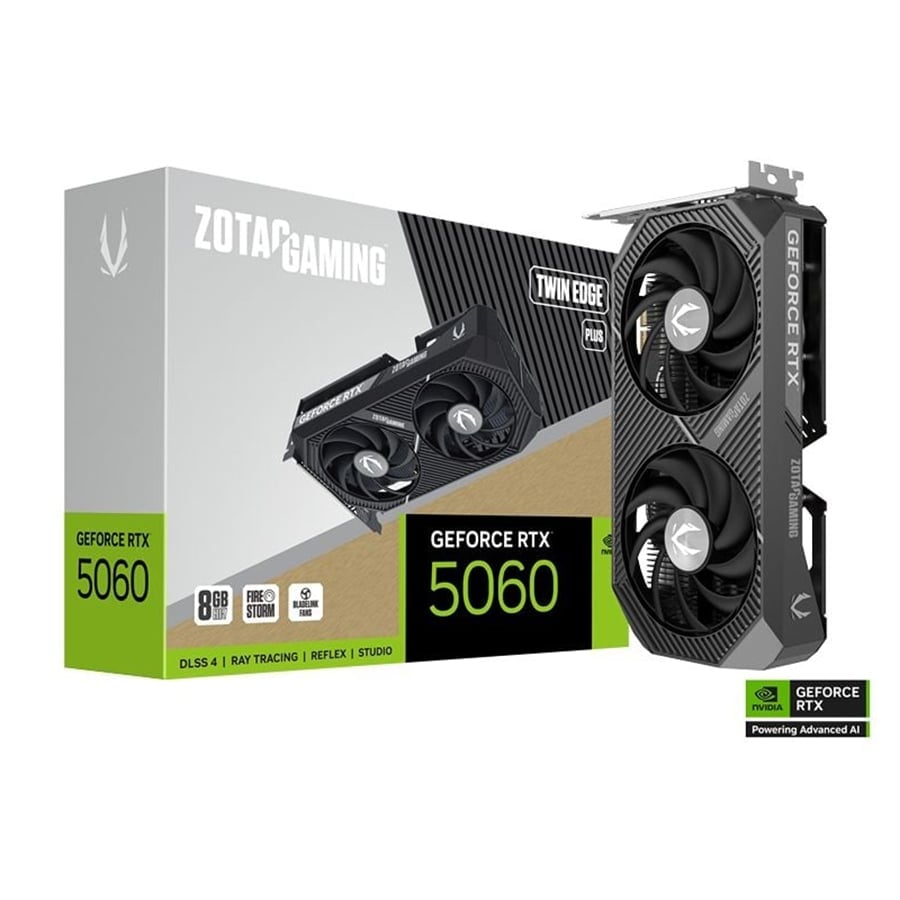 Card màn hình ZOTAC GAMING GeForce RTX 5060 Twin Edge Plus 8GB GDDR7 (ZT-B50600E2-10M) | 3840 CUDA, 2497 MHz, 2 Fan