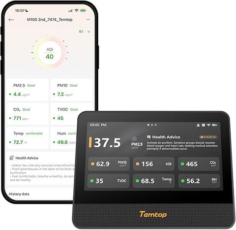 Temtop WiFi Air Quality Monitor M100 2nd Gen, 7 Inch Touchscreen