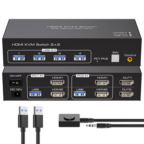 Bộ Chuyển Mạch KVM 2 Màn Hình 2 Máy Tính 4K60Hz HDMI
