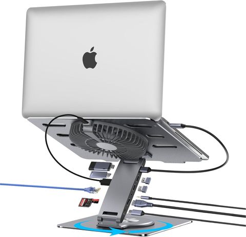Đế Cắm Laptop Bằng Nhôm 11 Trong 1 Có Quạt Tản Nhiệt, Xoay 360 Độ