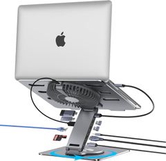  Đế Cắm Laptop Bằng Nhôm 11 Trong 1 Có Quạt Tản Nhiệt, Xoay 360 Độ 
